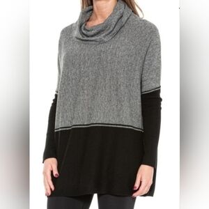 SMARTWOOL OVERSIZED COWL NECK SWEATER WOOL BLEND COLORBLOCK BLACK GRAY XS